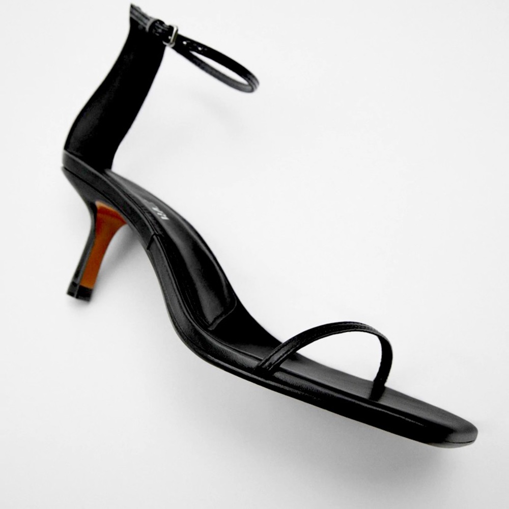 Zara Minimalist Leather High Heel Sandal Black